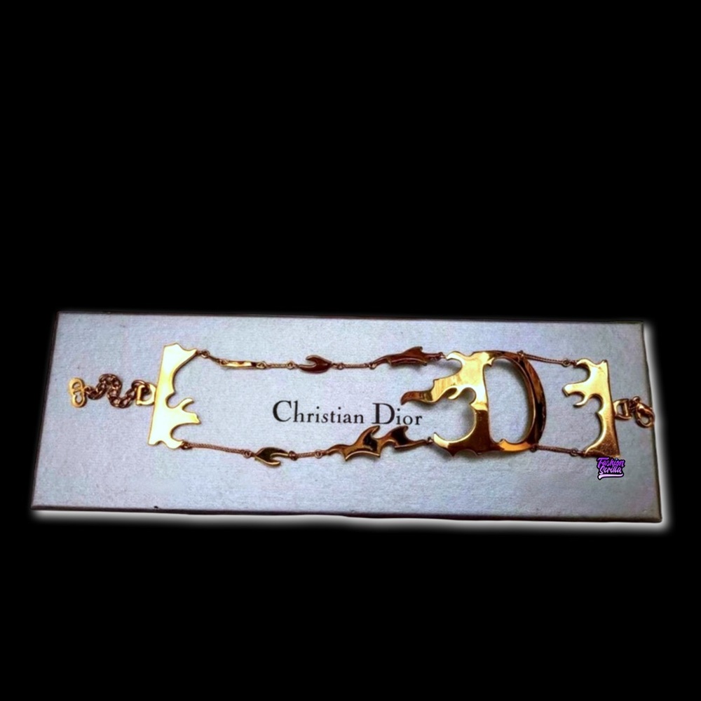 Dior John Galliano Gold Flaming “D” Logo Runway Bracelet Cuff - Picture 7 of 11